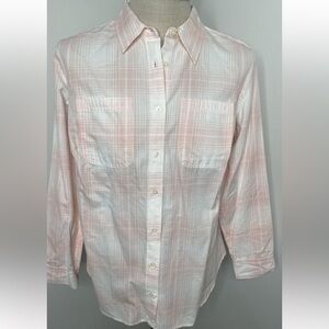 Ralph Lauren Large Pink and White Plaid Casual Button Down Rolled Sleeves Shirt
